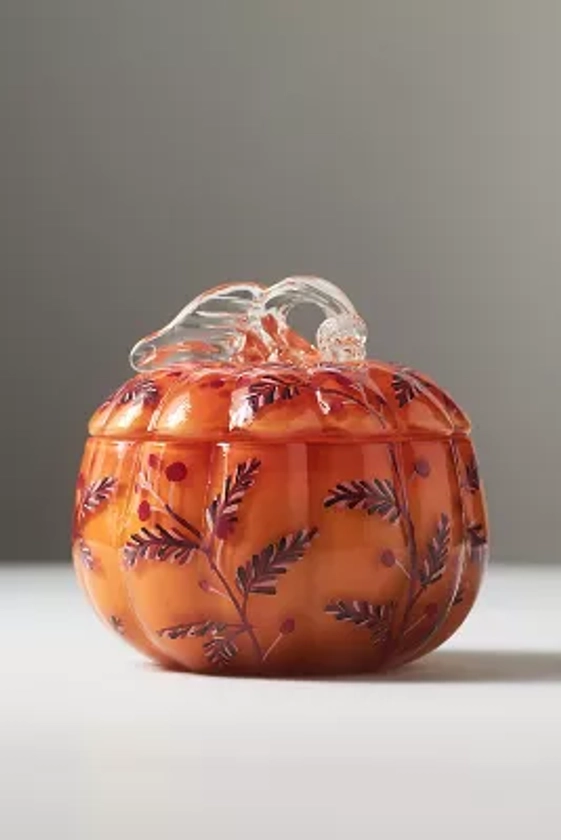 Handpainted Pumpkin Sweet Vanilla Glass Pumpkin Candle