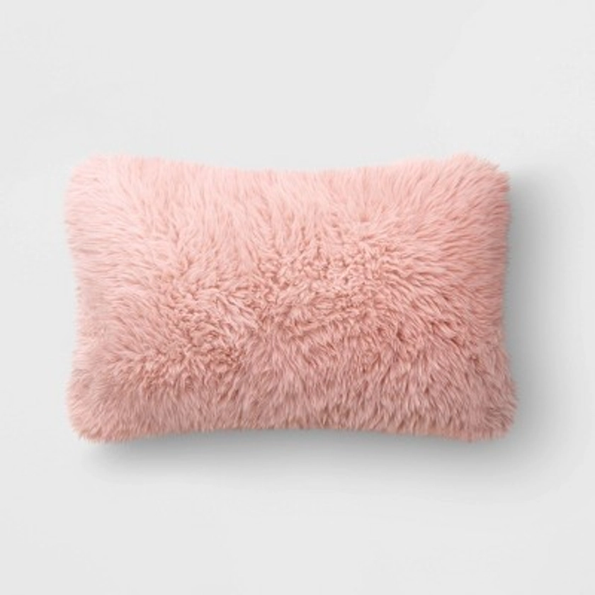 Faux Fur Lumbar Throw Pillow Light Pink - Room Essentials™