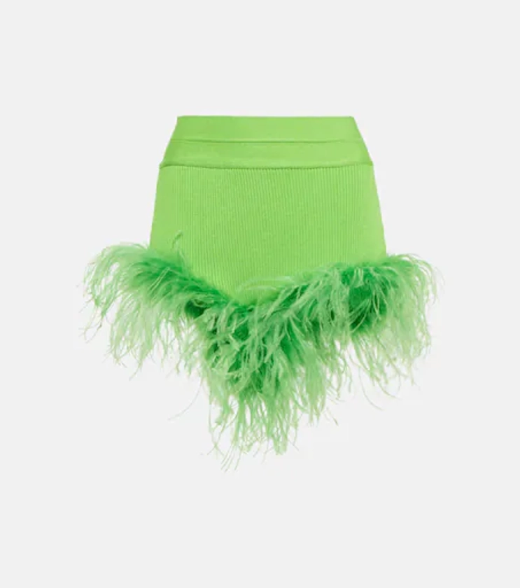 Feather-trimmed knitted shorts in green - Giuseppe Di Morabito | Mytheresa