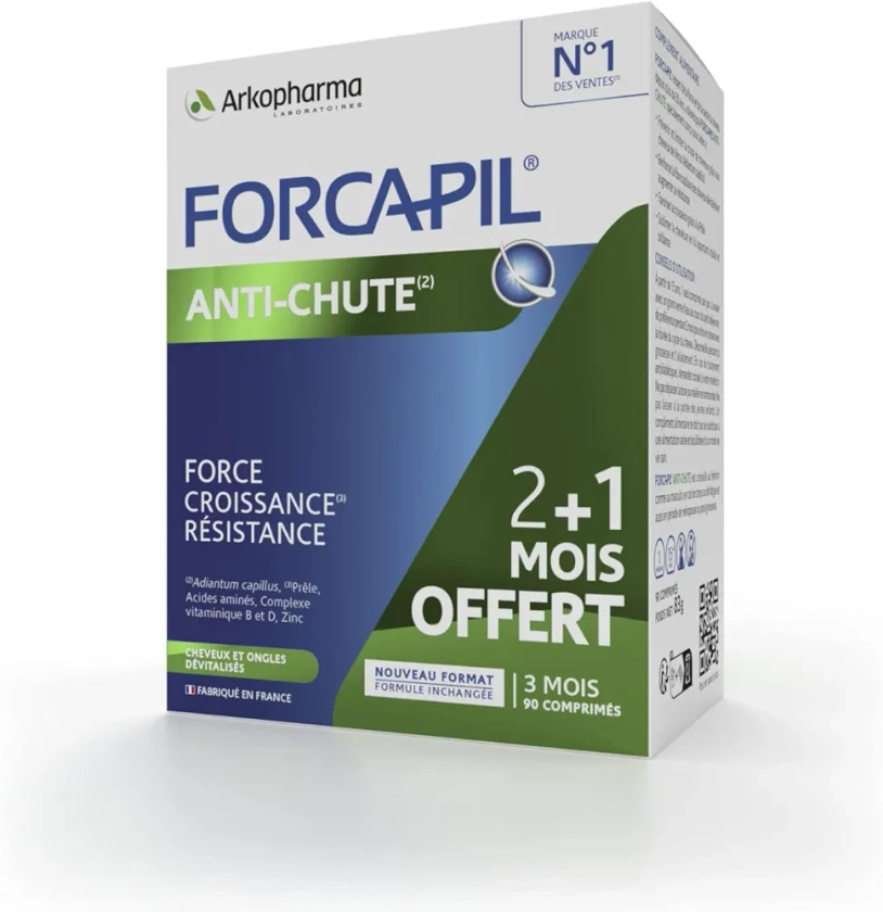 Arkopharma - Forcapil Anti-chute | Complément Alimentaire Cheveux et Ongles - Prévient la Chute de Cheveux - Résistance - Croissance | 3 mois - 90 comprimés