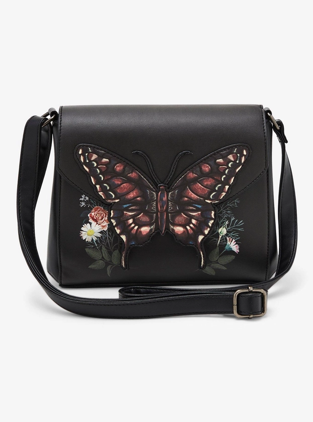 Dark Butterfly Floral Crossbody Bag
