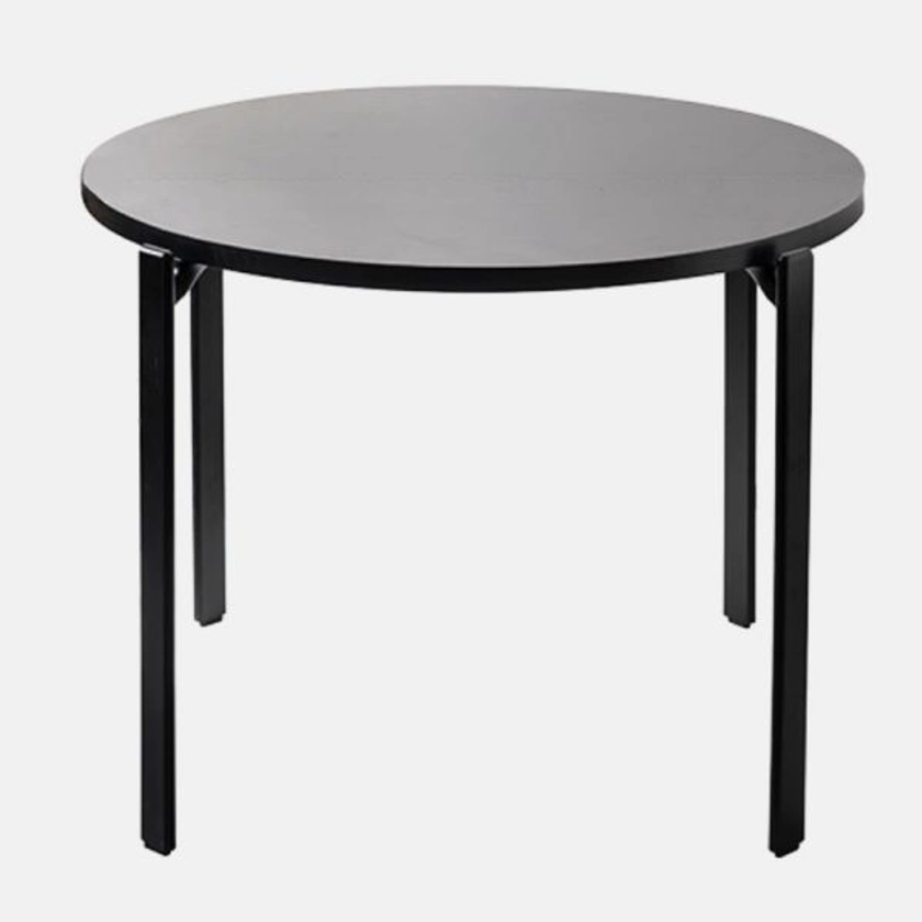 Table à manger circulaire en bois de couleur noir minuit avec hauteur standard fixe pour 2