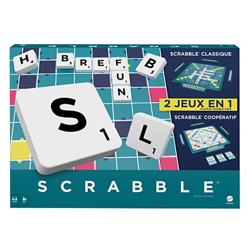 Mattel Games - Scrabble Classique 2 En 1 Avec Plateau Réversible - Jeu De Société - 8 Ans Et +