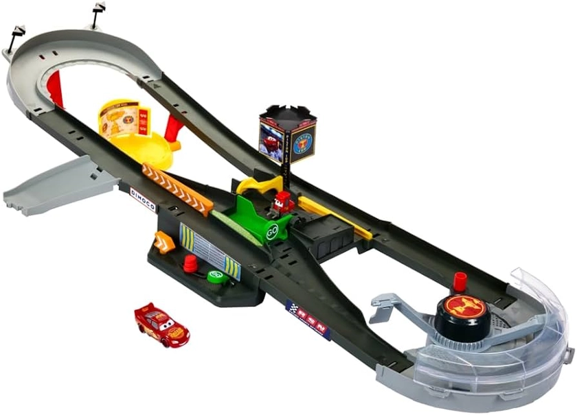 Mattel Disney and Pixar Cars Track Set, Piston Cup Action Speedway Playset with 1:55 Scale Lightning McQueen Die-Cast Toy Car, HPD81