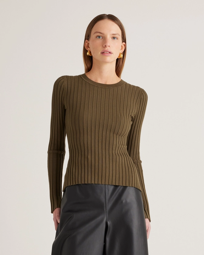 Cotton Cashmere Ribbed Long Sleeve Sweater 