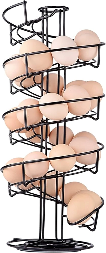 Toplife Spiral Design Metal Egg Skelter Dispenser Rack, Storage Display Rack, Black