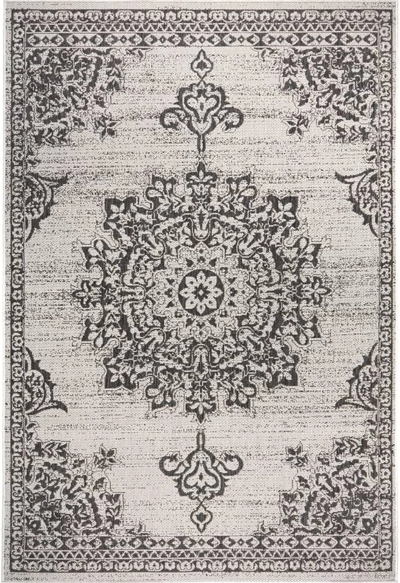 Nicole Miller New York Patio Country Azalea Transitional Medallion Indoor/Outdoor Area Rug, Grey/Black, 7'9"x10'2"