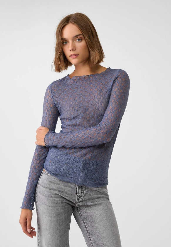 Top à manches longues en dentelle - Blouses femme | Stradivarius France