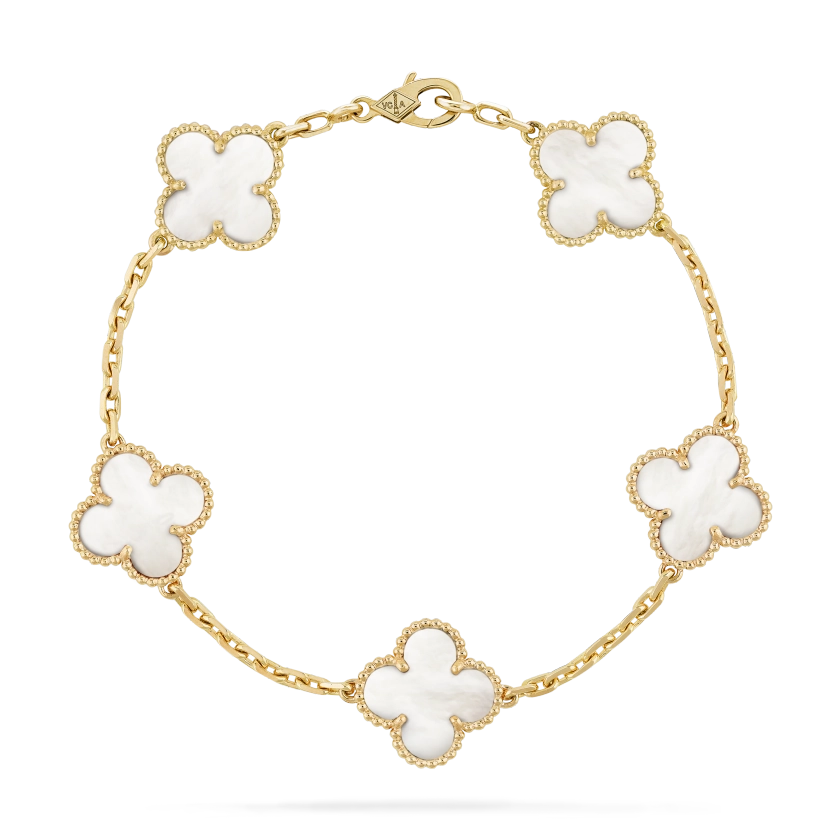 Bracelet Vintage Alhambra 5 motifs Or jaune 750/1000, Nacre - Van Cleef & Arpels