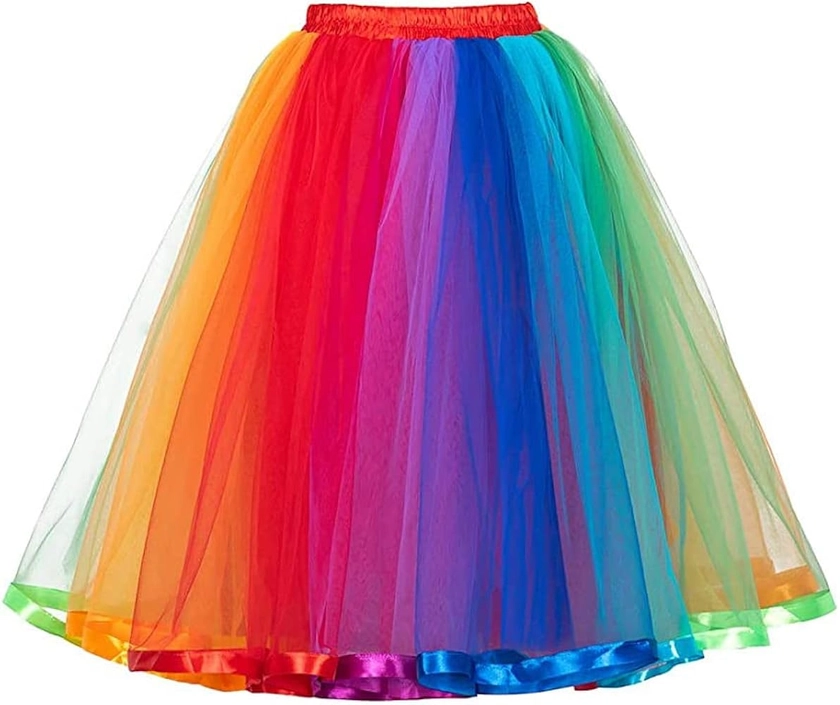 921 - Plus Size Women's Adult Maxi Knee Length Short Tutu Tulle Rainbow Skirt