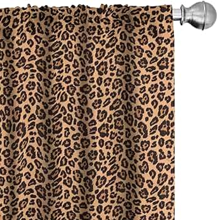 Ambesonne Leopard Print Window Curtains, Orange Color Leopard Texture Illustration Exotic Fauna Inspired Pattern, Lightweight Decor 2-Panel Set with Rod Pocket, Pair of - 28" x 63", Orange Black