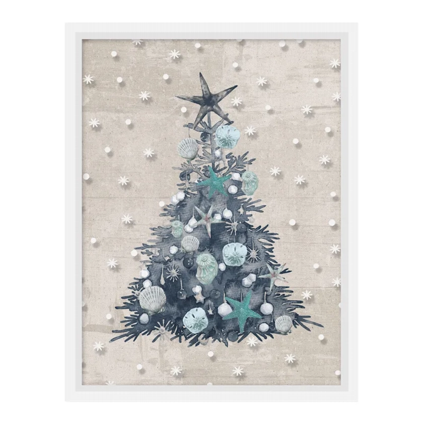 Ty Pennington Glass Framed Seashell Christmas Tree Wall Decor, 13x17