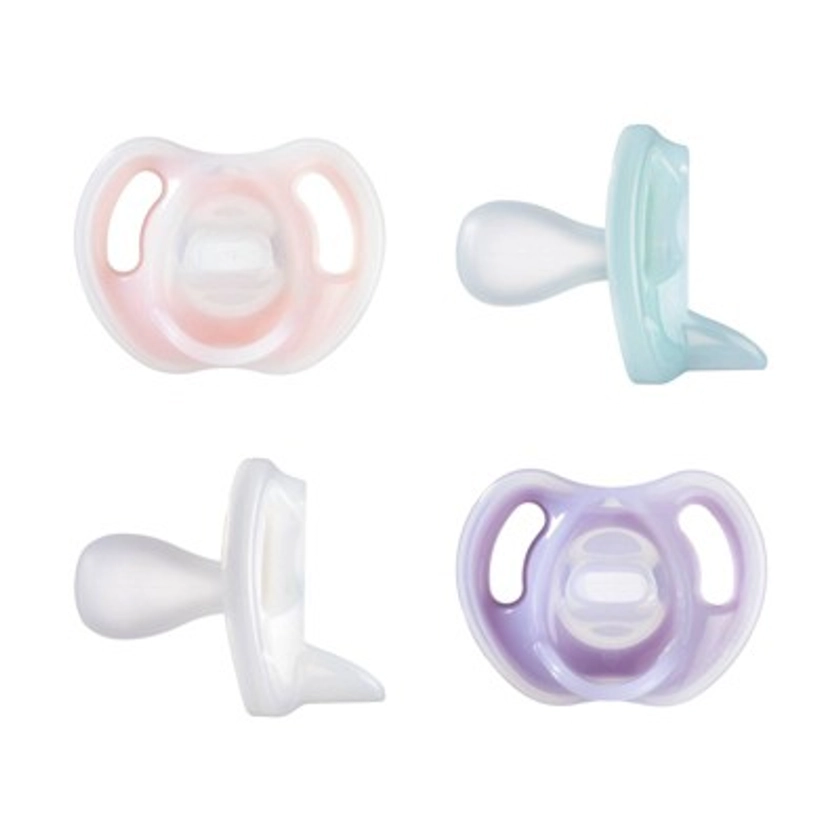 Tommee Tippee Ultra-Light Silicone Baby Pacifier 0-6m - Pink/Green - 4pk