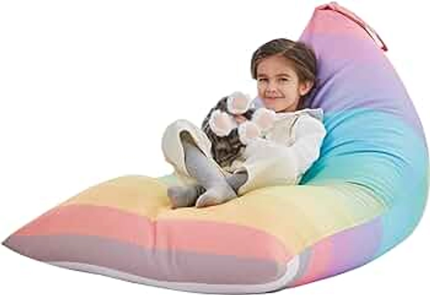 Nobildonna Stuffed Animal Storage Bean Bag for Kids (No Filler), Extra Large 250L Bean Bag Chair Cover Only, Washable Beanbag Without Filling Soft Premium Canvas Stuffable Bean Bag Cover (Rainbow)