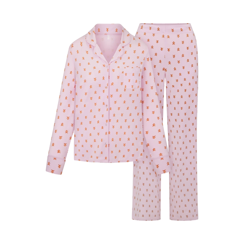 SKIMS SLEEP LONG SLEEVE BUTTON UP SET | CHERRY BLOSSOM GINGERBREAD PRINT