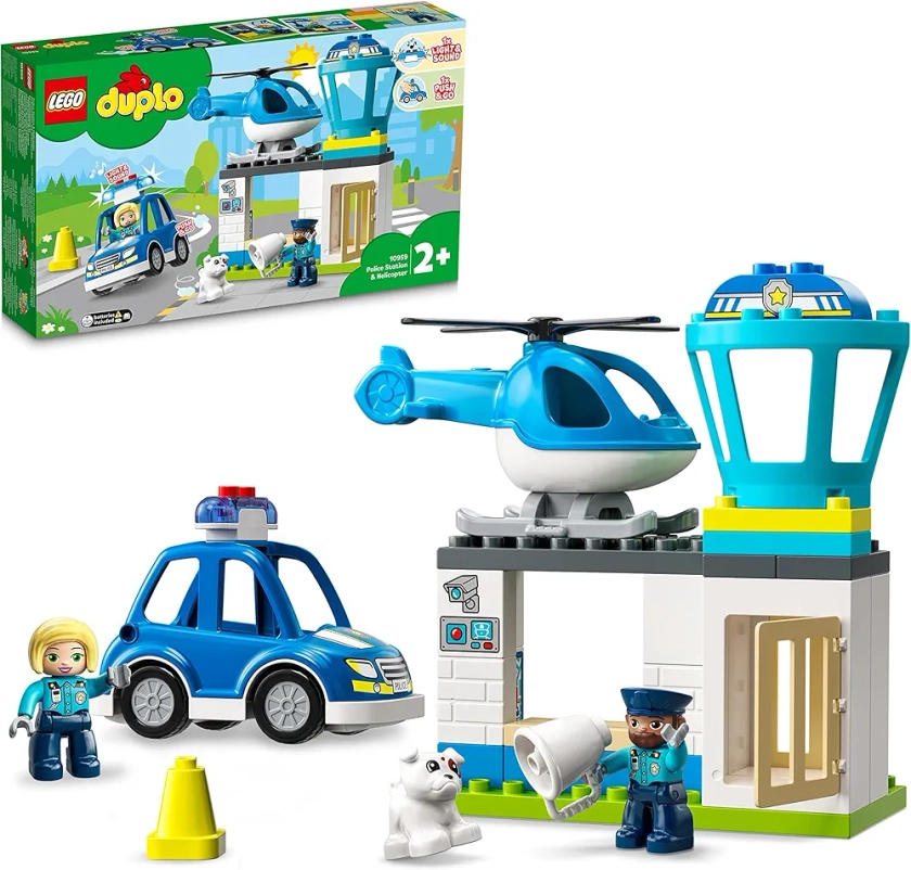 LEGO 10959 Duplo Le Commissariat Et L’Hélicoptère De La Police, Voiture avec Gyrophare et Sirène, Jouet d'Éveil pour Enfants Dès 2 Ans
