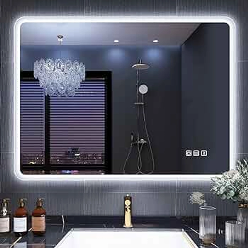 S'bagno Miroir LED Salle de Bain avec variateur de Couleur Anti-buée et avec eclairage, Miroir Bluetooth Vertical/Horizontal IP44, 600 x 800 mm