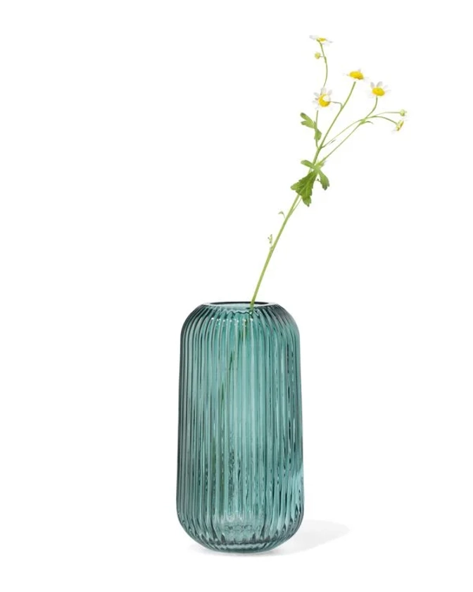 vase S verre nervuré vert foncé - HEMA