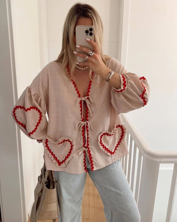 Bernice Vintage Loose Heart Pockets Shirt