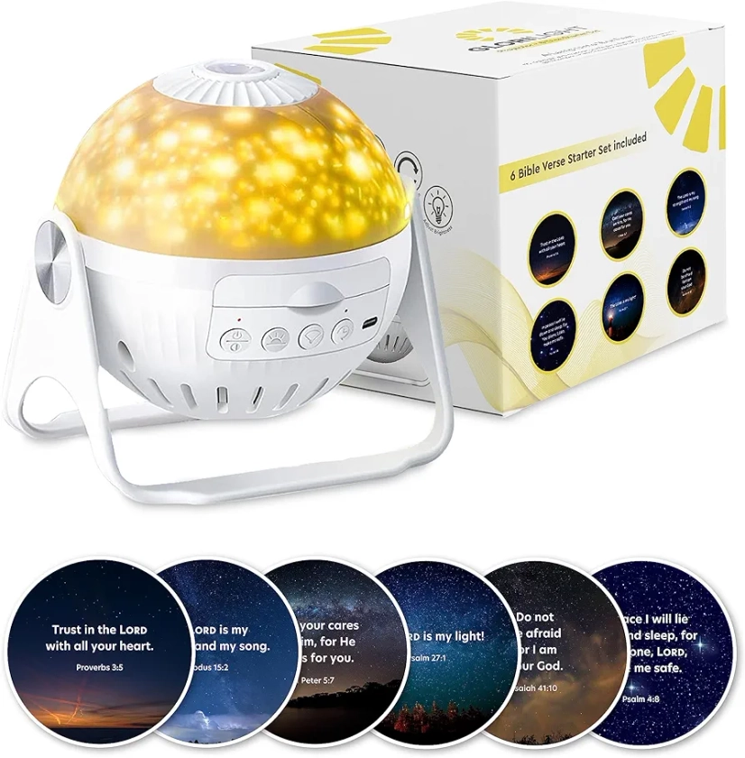 HD Projector Night-Light Starter Set, Project Bible Verses on Walls or Ceilings, includes 6 Interchangeable Discs, Help Children Live by The Truth of God’s Word, Bible Education for Kids