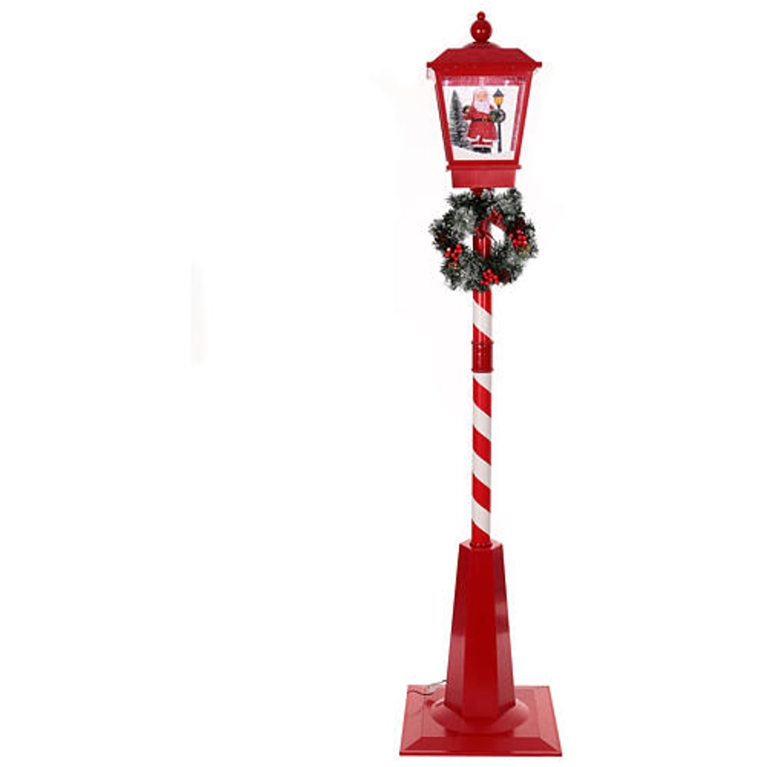 Lampione rosso Babbo Natale neve movimento luci musica 180 cm