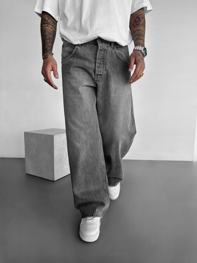 Baggy Washed Jeans - Grey