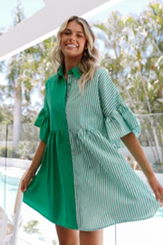 Didi Frill Mini Dress - Green Stripe