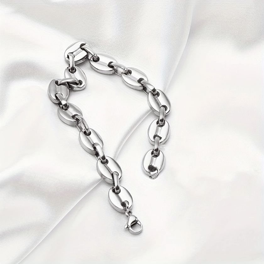 1pc Casual Coffee Bean Bracelet, Stainless Steel Trendy Men's Bracelet