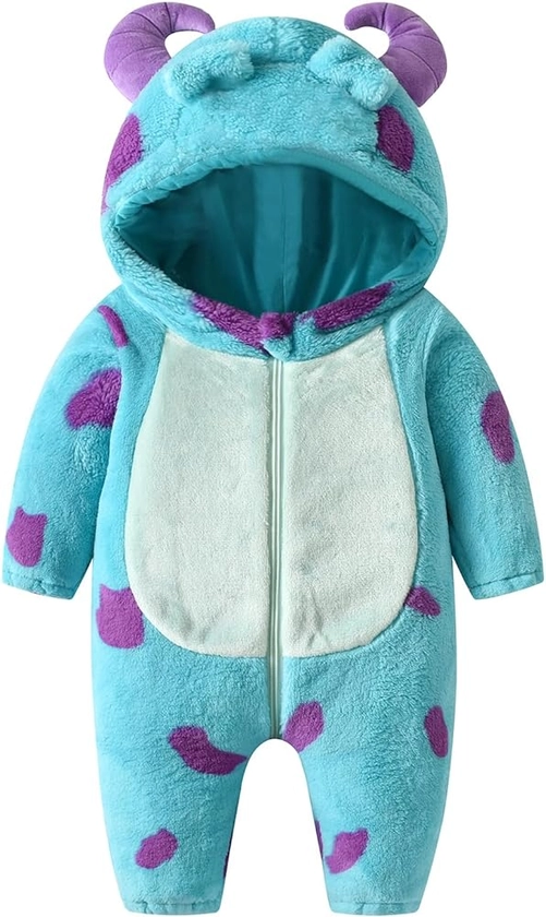 Carolilly Combinaison Monstre Bébé avec Capuche en Velours Chaud pour Hiver, Jumpsuit Déguisement Enfant Bébé Chic Mignon (6 Mois à 5 Ans)