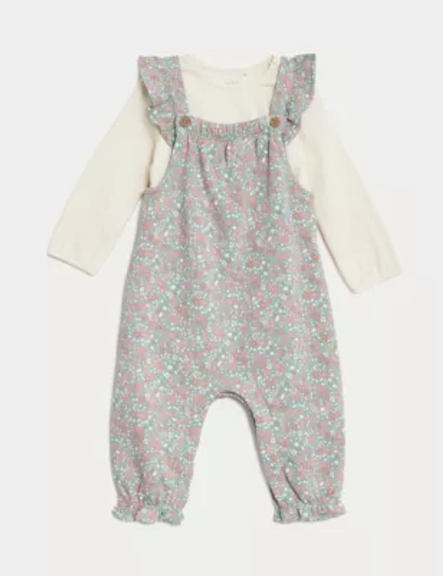 2pc Cotton Rich Ditsy Floral Dungaree Outfit (1-3 Yrs) | M&S Collection | M&S