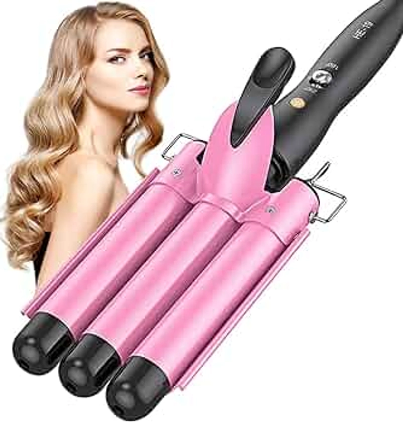 Hair Curler, 25mm 3 Barrel Hair Waver Curling Wand with 2 Temperature Control 60s Quick Heating for Long/Short Hair Styling, Big Wave Electric Hair Crimpers Tongs Best Gift for Women