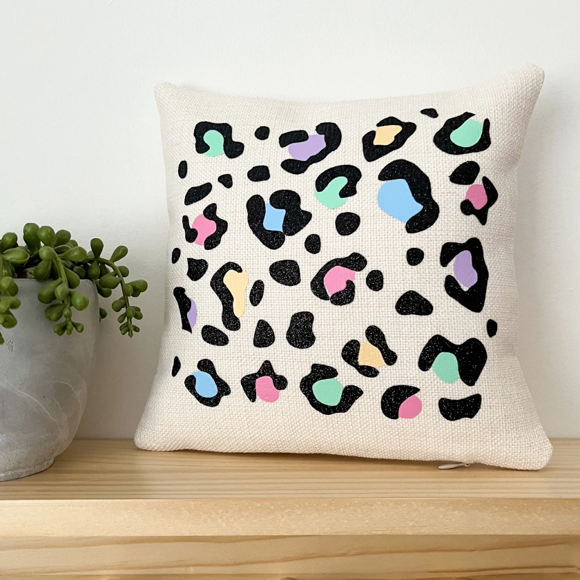 Pastel leopard print mini cushion