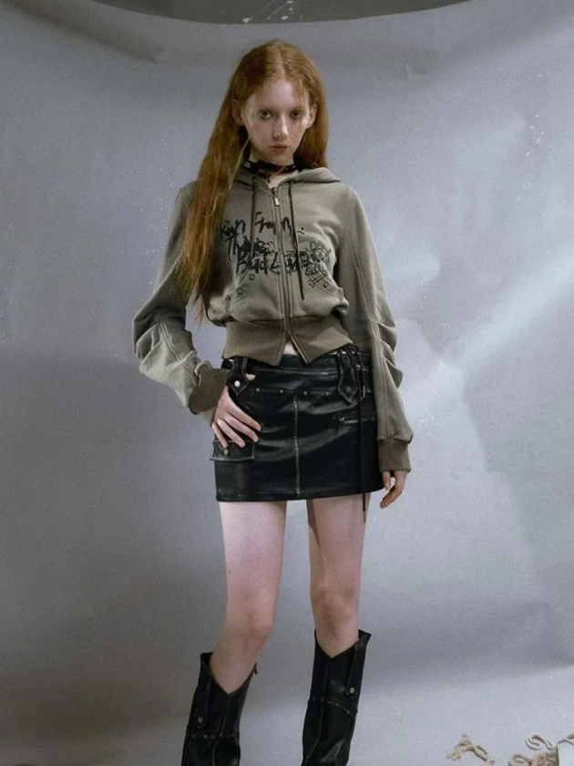 Retro Studded Leather Skirt【s0000003263】