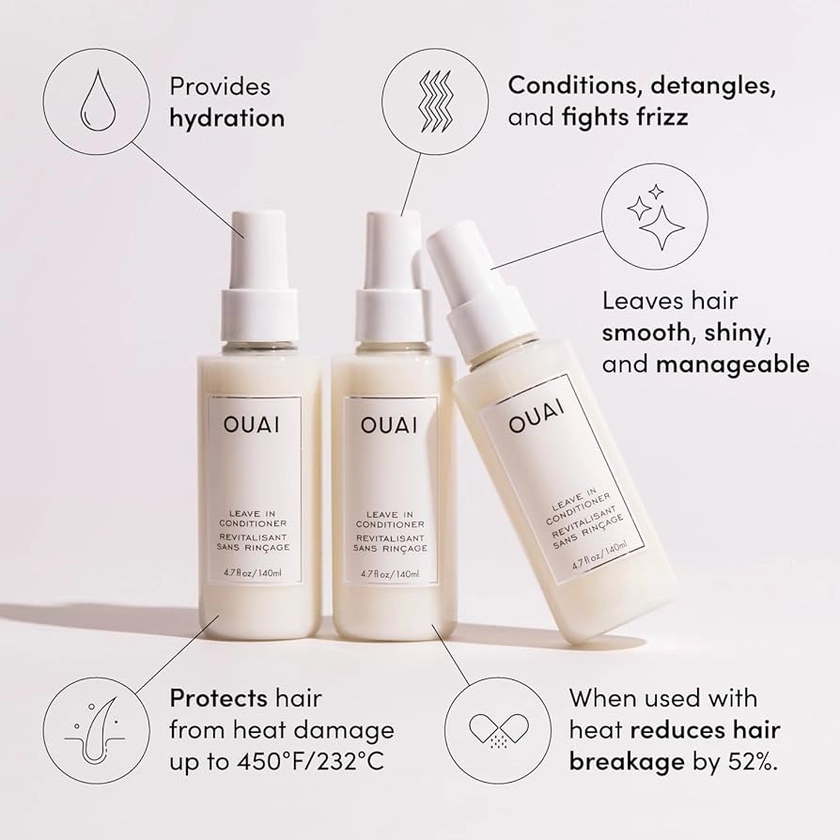 OUAI Leave In Conditioner & Heat Protectant Spray - Prime Hair for Style, Smooth Flyaways, Add Shine and Use as Detangling Spray - No Parabens, Sulfates or Phthalates -140ml