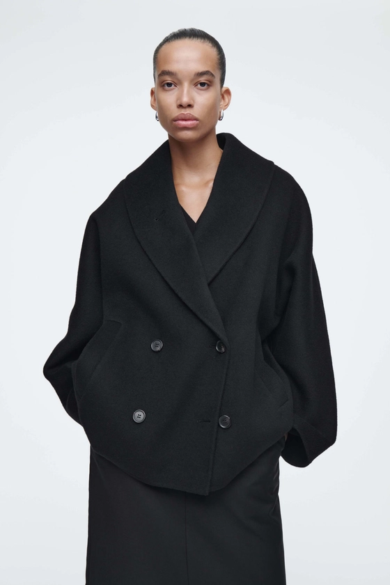 CABAN EN LAINE DOUBLE FACE - NOIR - Coats and Jackets - COS