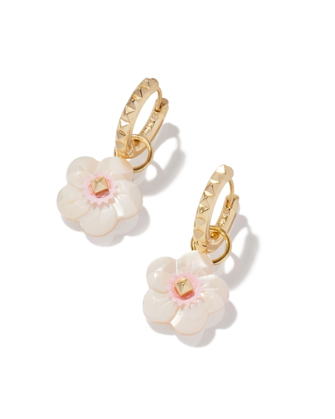 Deliah Convertible Gold Huggie Earrings in Iridescent Pink White Mix | Kendra Scott