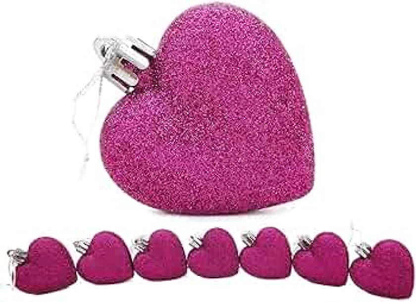 Toyland® 8 Heart Shaped Pink Christmas Baubles Decoration - Christmas Tree Baubles