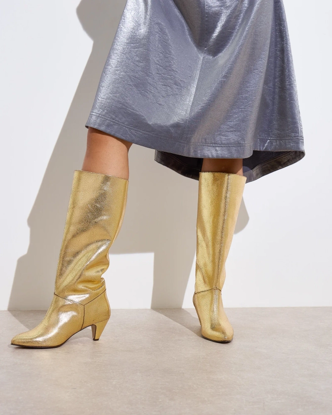 Anonymous Copenhagen Jasmina 50 Gold Leather Stiletto Boots | Oliver Bonas