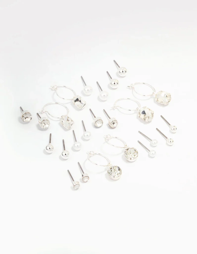 Silver Classic Stud & Hoop Earring 12-Pack