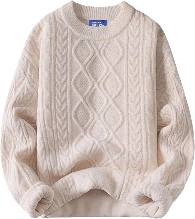 Aelfric Eden Cable Knit Sweater Women Vintage Chunky Cream Sweater Men Woven Crewneck Knitted Pullover White