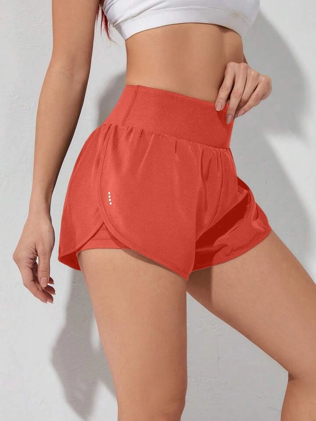 SHEIN Running Solid Color High-Waisted Woven Athletic Shorts, Suitable For Yoga And Exercise