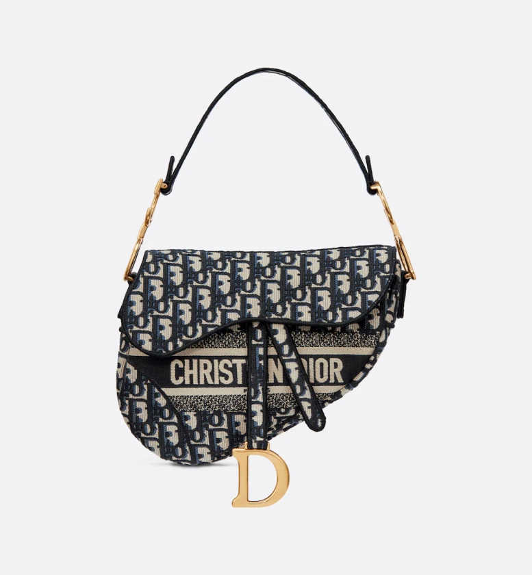 Saddle Bag Dior Oblique Stickerei in Blau | DIOR