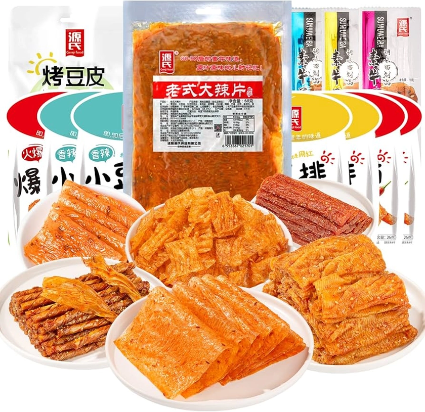 Genji food Latiao Spicy Strip 12 Bags Net Weight 373g/13.15oz Spicy Bean and Flour Product Combination Gift Pack Chinese Special Snack Food 源氏12袋辣条净重373g/13.15oz豆制品面制品组合大礼包休闲零食麻辣小吃