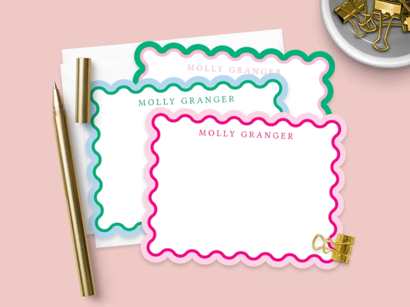 Scalloped Stationery Set - Personalized Note Cards with Envelopes- Elegant and Unique Customized Notecards
