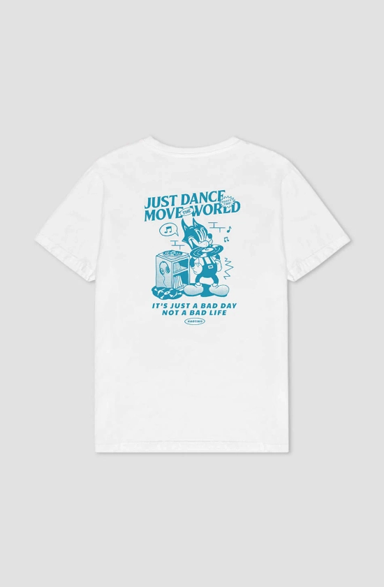 Camiseta Washed Just Dance Cat Music White- Camisetas Hombre | Kaotiko