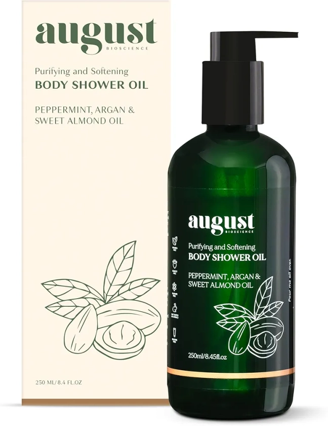 Buy August Bioscience Body Shower Oil Purifying & Softening With Peppermint, Argan & Sweet almond oil | Shower Oil for Women and Men | No Parabens, No Silicones,250 ml Online at Low Prices in India - Amazon.in