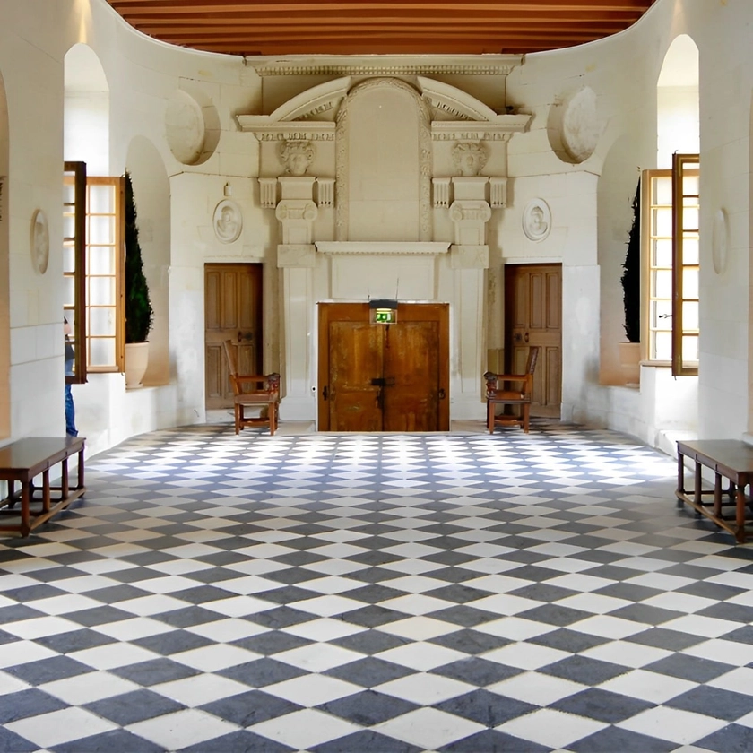 Carreau de dallage à damier en pierre du Nivernais