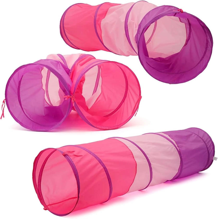 6Ft Crawl Through Play Tunnel Toy, Pop Up Tunnel for Kids Toddlers Babies Infants Children & Dogs, Indoor Outdoor Tube (pink purple)