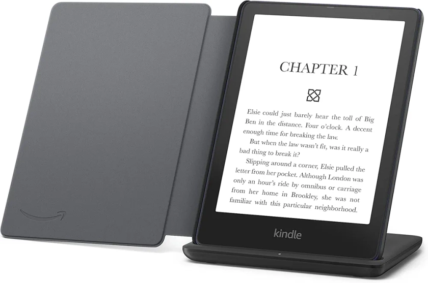 Kindle Paperwhite Signature Edition including Kindle Paperwhite (32 GB) - Denim - Without Lockscreen Ads, Fabric Cover - Black, and Wireless Charging Dock