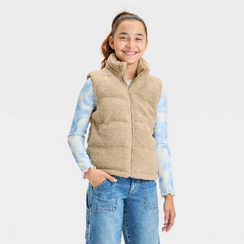 Girls' Solid Puffer Vest- art class™ Cream XS